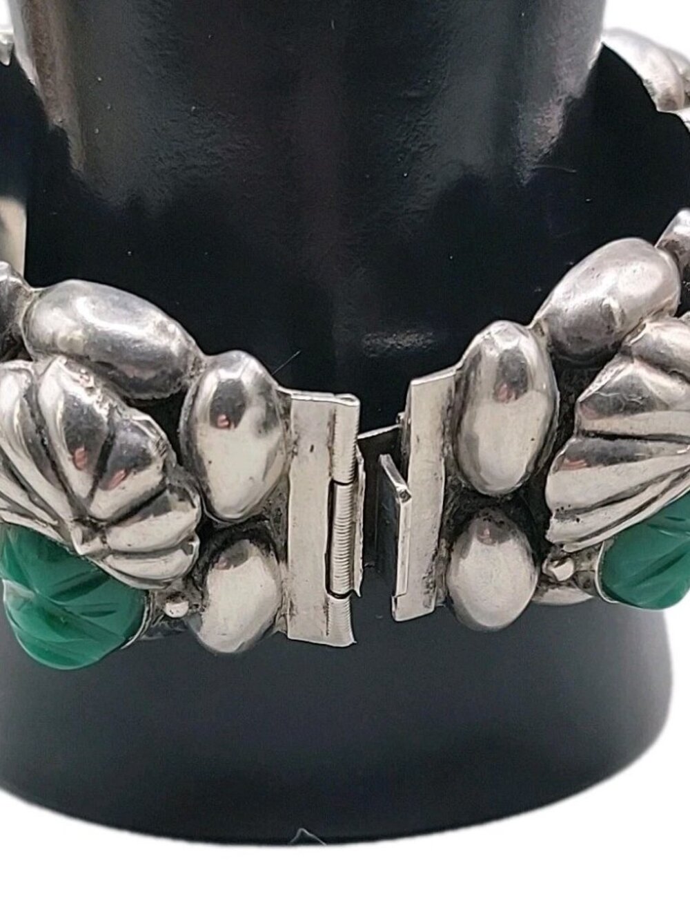 VTG Rancho Alegre Taxco 925 Green Onyx 5-Face Portrait Panel Bracelet 60.67g 7" - Picture 4 of 16